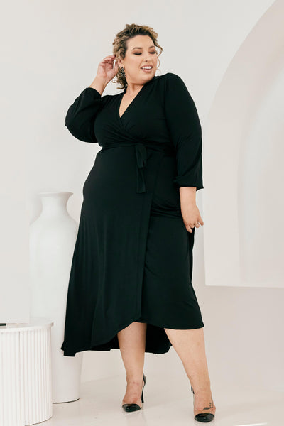 Rachel Wrap Dress in Black, Monica The Label, women's plus size dresses
