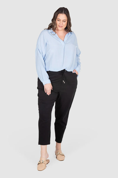 Ally Twill Stretch Drawcord Pants - Black, Love Your Wardrobe, women's plus size pants