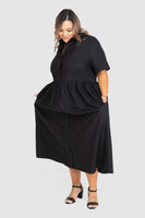 Natalie Poplin Maxi Shirt Dress - Black