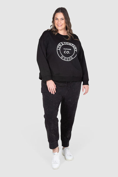 LYW & Co Print Sweat Top - Black, Love Your Wardrobe, women's plus size tops