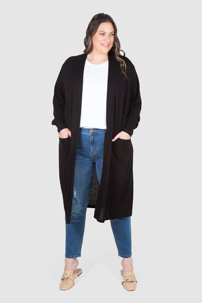 Sara Longline Cardigan - Black, love your wardrobe, women's plus size jackets