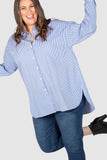 Leah Stripe Curved Hem Over Shirt - Blue/White