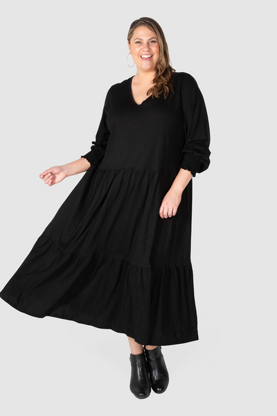 Maya Knit Tiered Maxi Dress - Black, Love Your Wardrobe, women's plus size dresses