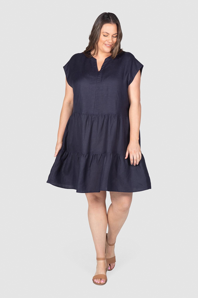 Tiered Linen Dress - Navy, Love Your Wardrobe, women's plus size dresses