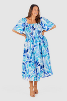 Kaia Shirred Bodice Dress - Caribbean Blues Print, Love Your Wardrobe, women's plus size dresses