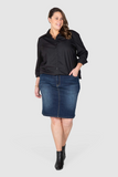 Kira Stretch Denim Skirt - Dark Indigo, Love Your Wardrobe, women's plus size skirts