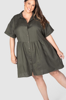 Liv Linen Button Front Dress - Khaki