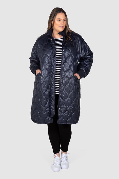 Karli Longline Quilted Coat - Midnight, Love Your Wardrobe, women's plus size jackets