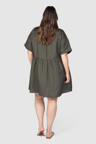 Liv Linen Button Front Dress - Khaki
