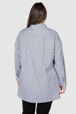 Leah Stripe Curved Hem Over Shirt - Black/White