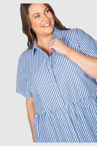 Bonnie Stripe Cotton Shirt Dress - Blue/White