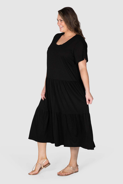 Lana Knit Tiered Dress - Black