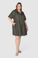 Liv Linen Button Front Dress - Khaki, Love Your Wardrobe, women's plus size dresses