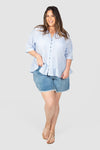 Byron Tiered Dobby Shirt - Pale Blue, Love Your Wardrobe, women's plus size shirts
