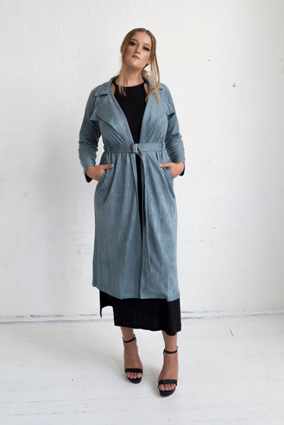 Viola Suede Coat - Blue Grey, Monica The Label, women's plus size coat