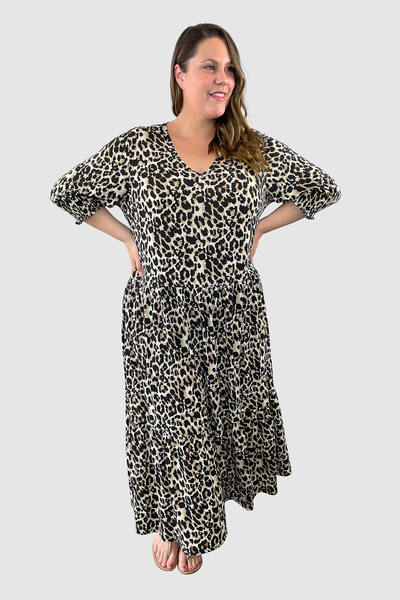 Mia Knit Animal Tiered Maxi Dress - Animal Print