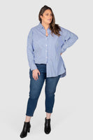 Leah Stripe Curved Hem Over Shirt - Blue/White, Love Your Wardrobe, women's plus size shirts