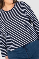 Torquay Stripe Long Sleeve Tee - Navy/White